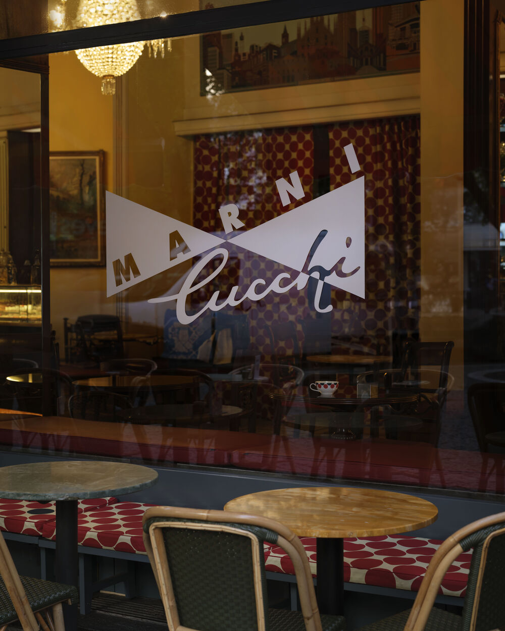 Marni Cucchi logo on a caf&eacute; window
